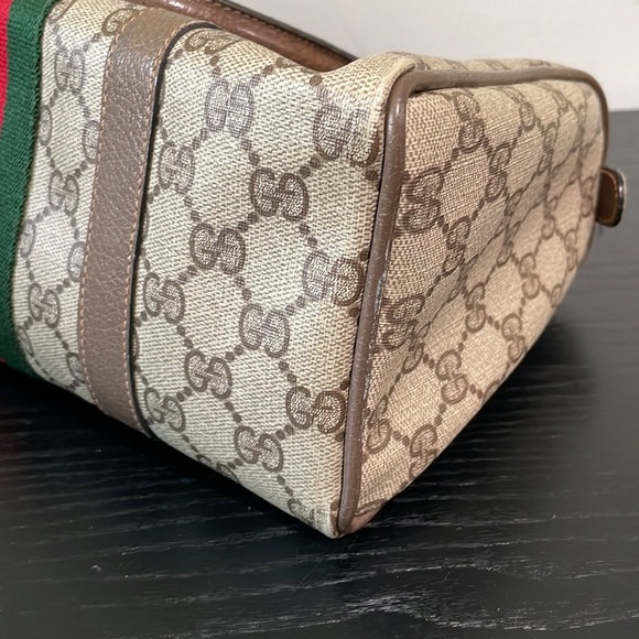 GUCCI Vintage Sherry Line GG Web PVC Canvas Leather Brown Boston Bag Handbag - Picture 14 of 17